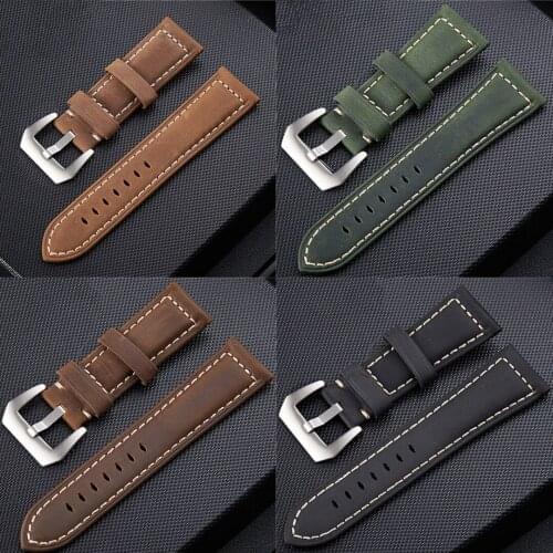 20mm 22mm 24mm Genuin Leather Watch Bracelet Men Women Vintage Black Brown Green Steel Buckle Adjustbale Strap Band Shellhard
