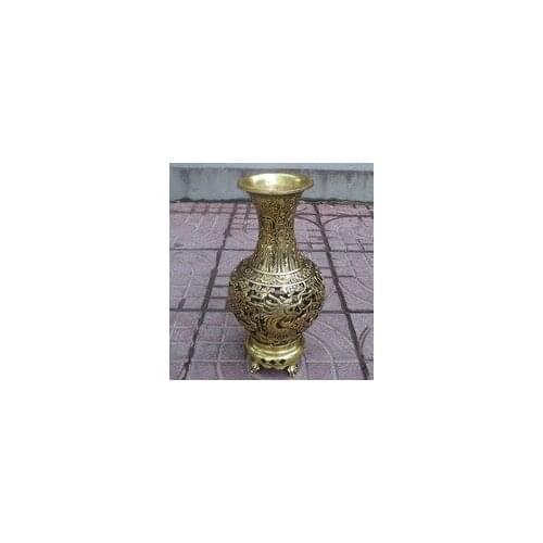 Christmas decorations for home+Home Decor Crafts 10inch high vases chinese brass carved hollow out Dragon and Phoenix Big vase