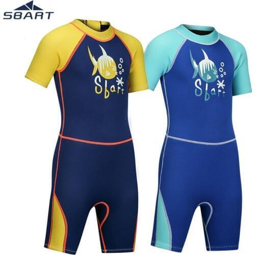 Sbart 2 mm Neoprene Wetsuit Childrens Boys Girls Elastic Short Sleeve Diving Suit Anti-UV Thermal Anti-jellyfish Kids Swimwear
