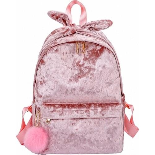 Plush Bow School Bag Girl Backpack black Cute Schoolbags with pompom Ball Women Large Fashion Nylon Travel Bag 15inch bookbag