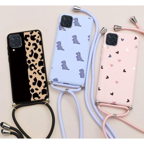 Silicone Necklace Cover For Samsung Galaxy M32 Case Flower Soft TPU Couqe For Samsung M 32 M325 SM-M325F Lanyard Cord Rope Funda