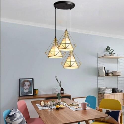 Nordic minimalist restaurant chandelier creative diamond shaped art chandelier LED iron art bar chandelier