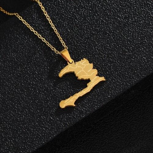 SONYA Haiti Country Map With State Name Pendant Necklaces Women lass Gold Color Ethnic Party Engagement Stainless Steel Jewelry