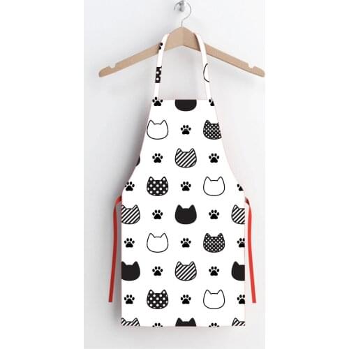 White Cat Pattern Stain-resistant Kitchen Apron