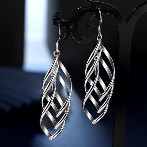 Viwisfy 3pcs Leaf Long Drop Earrings Silver 925 Women Sterling Jewelry For Wedding Gift VW21239
