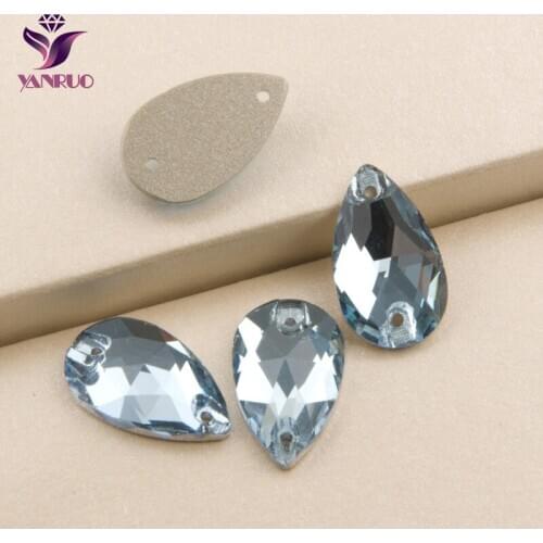 YANRUO 3230 Drop Aquamarine Sewing Rhinestones Crystal Sew on Rhinestone Craft Crystals Stones Gems on Dress