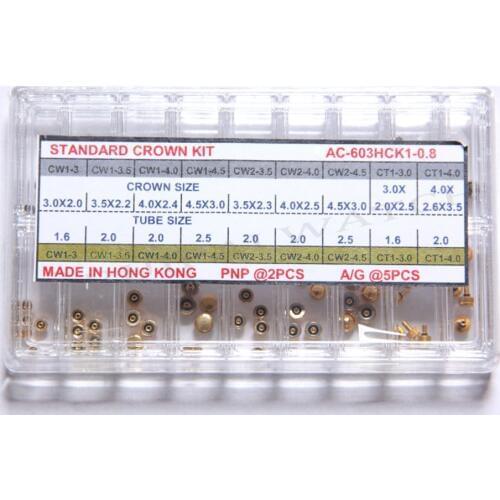 63pcs/box Golden / Silver Watch Crown set 0.8mm Tap Diameter Assort Size Watch Crown for Watch parts replacement