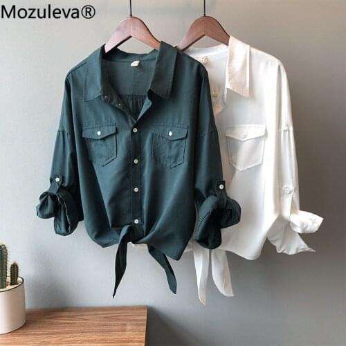 Mozuleva 2021 Autumn New Retro Korean Flavor Loose Non-Mainstream Lace-up Shirt Womens Top Tencel/Lyocell Womens Tops Blouses