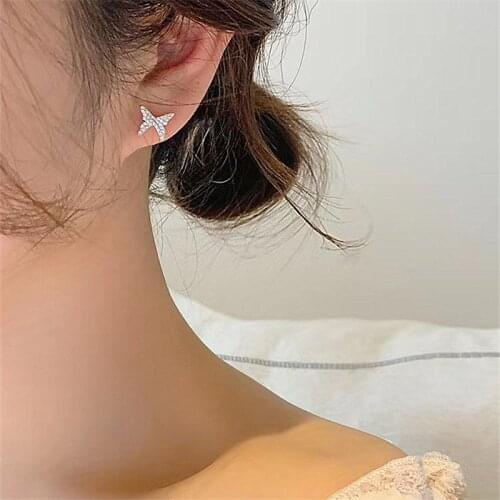 Korean Earrings Fashion Jewelry Zircon Butterfly Stud Earrings Asymmetrical Statement Earrings For Women Brincos Wholesale