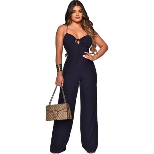 Woman Work Jumpsuits Solid Office Lady Fashion One-Piece Strap Rompers Black Overalls Sexy Female Long Trousers Robe Playsuit