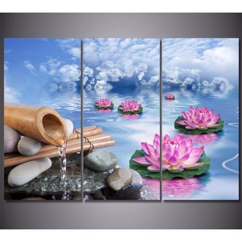 3Plane Canvas Painting Wall Art Poster Blue Sky Lotus Prints Home Decor Wall Art Picture For Living Room Decoration Gift