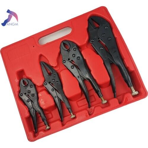 4pc Straight Jaws Curved Jaw Locking Pliers Set Vice Grip Round Flat Nose Multi-function Pliers Adjustable