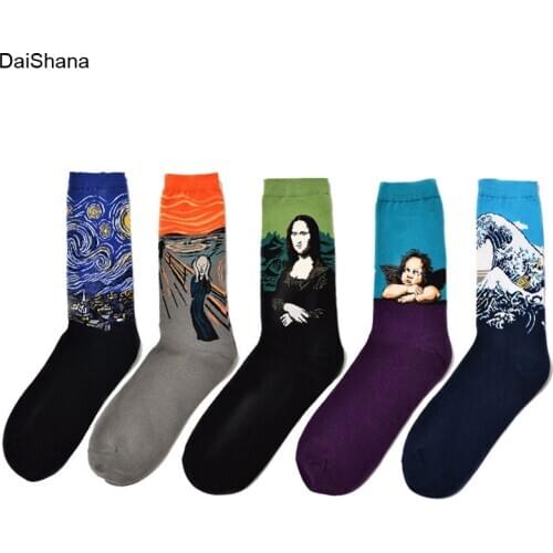 5Pairs/lot 3D Fashion Vintage Retro Painting Art Socks Novelty Funny For Unisex Men Women Abstract Oil Painting Art Design Socks