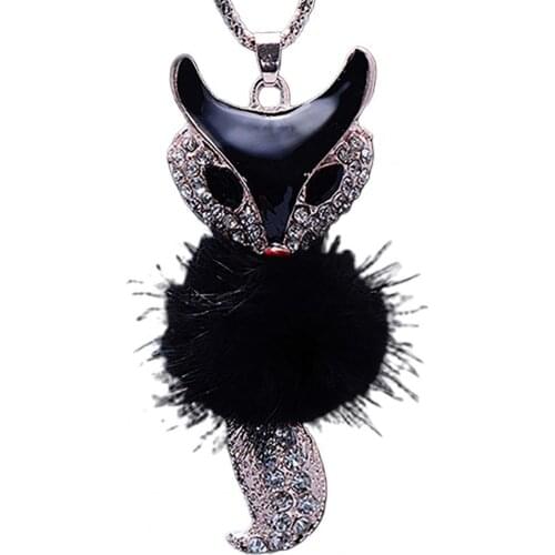 50% Wholesales Womens Rhinestone Faux Fur Cute Fox Pendant Long Sweater Necklace Jewelry
