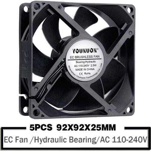 5Pcs YOUNUON 92mm 9225 Hydraulic EC Brushless Fan AC 110V 115V 120V 220V 240V Axial Fan 92mm x 92mm x 25mm Radiator Cooler Fan