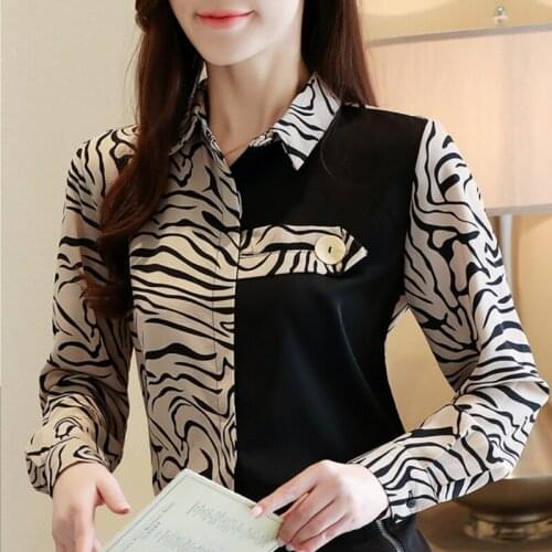 Fashion Woman Blouses 2021 Long Sleeve Blouse Women Print Leopard Chiffon Blouse Turn Down Collar Office Blouse Women Tops C510
