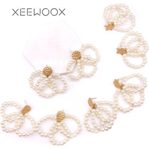 Big Circle White Pearl Star Round Water Drop Drop Earring Statement Woman 2019 New Design Drop Earring XEEWOOX Gift Boho Bohemia