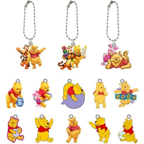 Disney Winnie The Pooh Dancing Watering Flowers Modeling Ornaments Keychain Cartoon Acrylic For Friends Fun Resin Keychain