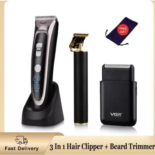 3 In 1 Professional Digital Electric Hair Clipper Beard Trimmer Kit Shaver For Men Haircut USB Rechargeable Cutting Machine 50