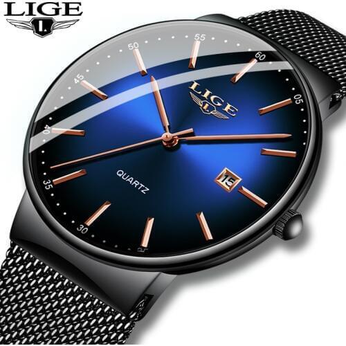LIGE Quartz Watch Women And Men Watch Top Brand Luxury Famous Dress Fashion Watches Unisex Ultra Thin Wrist watch Para Hombre