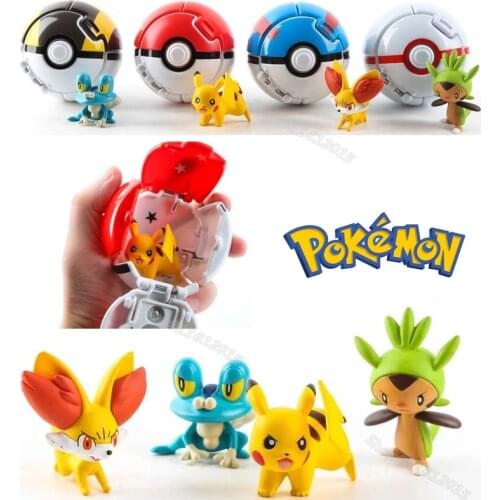 Pokemon 4pcs Puppet Poke Ball Plus Original Doll Toy Model Pikachu Cake Ornament Anime Action Figure Party Decoration Child Gift