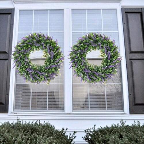Artificial Lavender Wreath Handcrafted Flower Garland Fake Flowers Decoration Home Wedding Door Wall Floral Decor