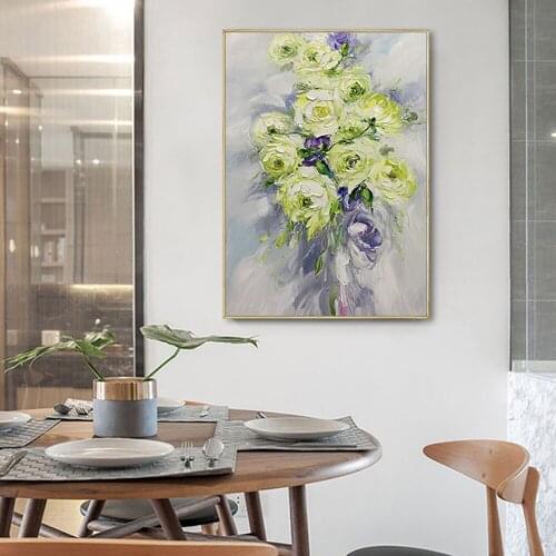 Yellow Rose Oil Painting Hand Painted Abstract Wall Art Picture For Living Room Decoration Modern Oil Painting On Canvas Unframe
