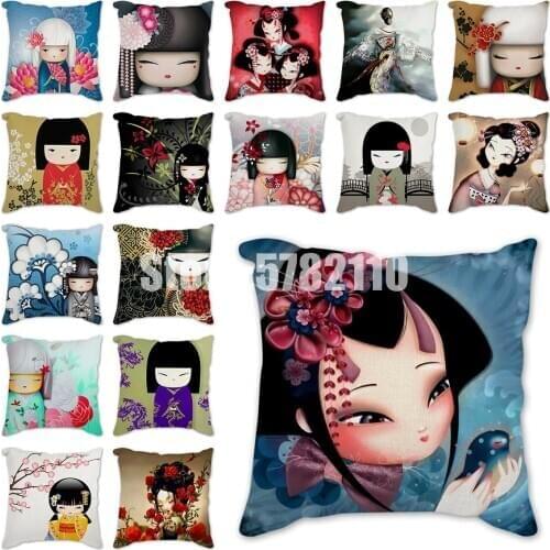 Flower Dolls Girl Pink Decorative Pillowcase Polyester Cushion Cover Japanese Romance Throw Pillow Sofa Decoration Pillowcover