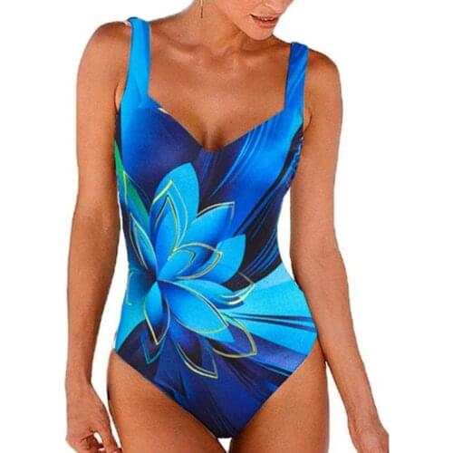 Summer Women One Piece Swimsuits Sexy Suit Bodysuit Plus Size Beach Lotus and line art Print Slim catsuit overalls female summe