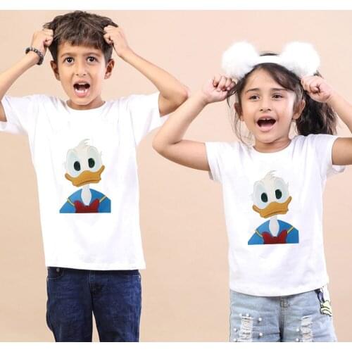 Summer Kids Donald Duck T-shirt Harajuku Fashion Brothers and Sisters T Shirt Children Leisure Streetwear Harajuku Disney Tshirt