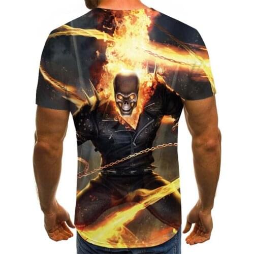 Summer comfortable 3d evil anime ghost rider graphic mens t-shirt fashion 3d flame anime ghost rider t-shirt for men boys top