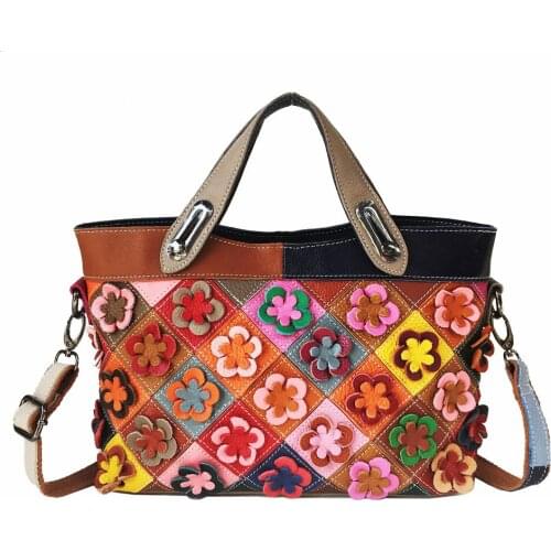IPinee Fashion Genuine Leather Bag Women Designer Handbags High Quality Solid Cowhide Women Shoulder Bag Floral Ladies Hand Bag