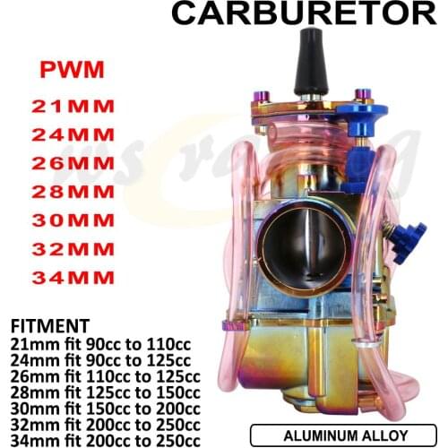 Motorcycle Universal Colorful Carburetor PWK 21 24 26 28 30 32 34 MM For Keihin With Power Jet For Racing Moto Off Road