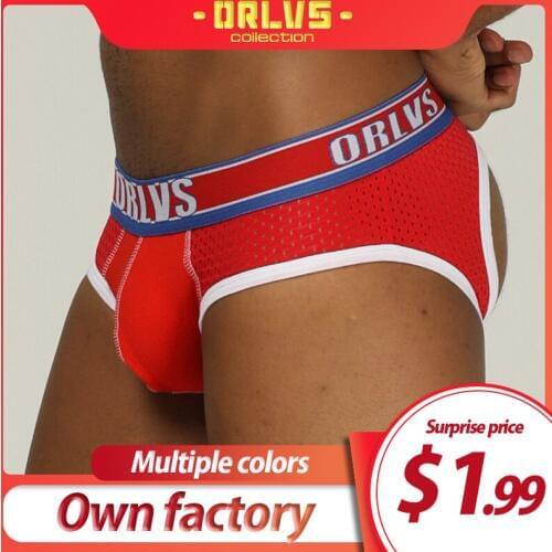 ORLVS Brand sexy gay jockstrap open backless thong men g-string cueca tanga breathable sissy panties ropa interior hombre gay