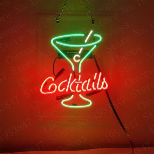 Cocktails Martini Gift Neon Signs Real Glass Tube Open Beer Bar Pub Homeroom Girlsroom Party Decor 14x9