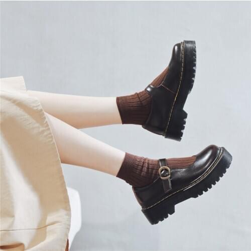 Lolita Shoes Mary Jane Platform Gothic Round Head High Quality Japanese Style College Girls JK Unifom Genuine Leather Strap Shoe