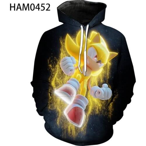 Sonic spring and summer 3D printing personalized fashion creative Hoodie Boys and girls cartoon cool long sweaters T-shirt