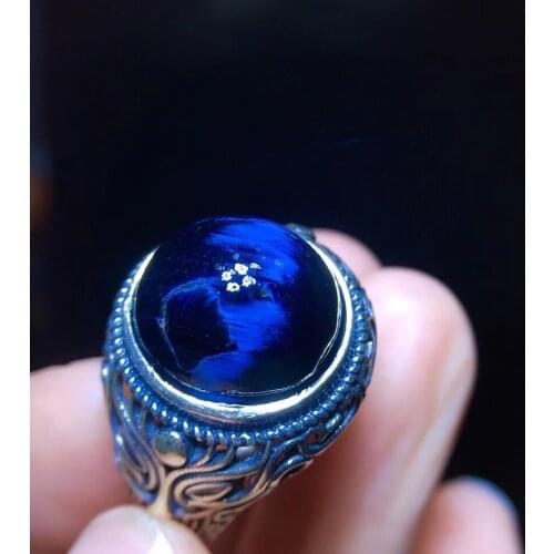 Genuine Namibia Natural Cat Eye Pietersite Blue Adjustable Ring 13.7/12.8mm Chatoyant Rare 925 Sterling Silver AAAAA