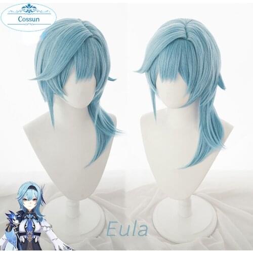 Eula Cosplay Wig Genshin Impact Cosplay Blue Heat Resistant Synthetic Hair Eula Halloween Cosplay Hair