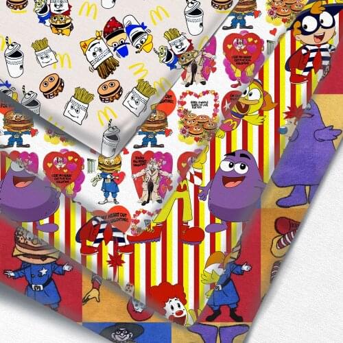 Half Yard Polyester Cotton Fabric Hamburger Character Print Fabric For Tissue Kids Home Textile DIY Crafts Supplier