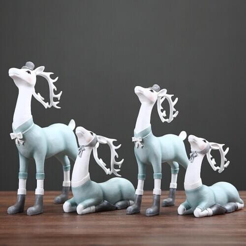 Idyllife Resin Deer Couple Home Decoration Crafts Table Ornaments Animal Girl Gift Sculpture Miniatures Figures Figurine Statue