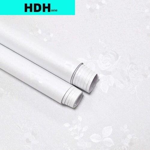 HDHome Solid White Wallpaper Silver Floral Pattern Peel and Stick Wallpaper Self Adhesive Embossed Silk Decorative Vinyl Film