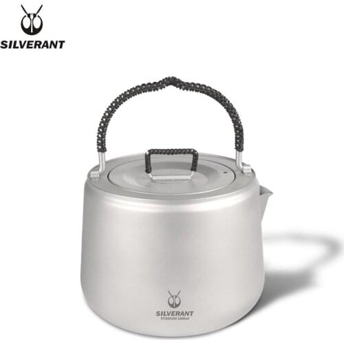 Silverant Camping Titanium Large Kettle 1.4L Outdoor Hiking Fishing Ultralight Campfire Boil Teapot With Braided Cord And Filter