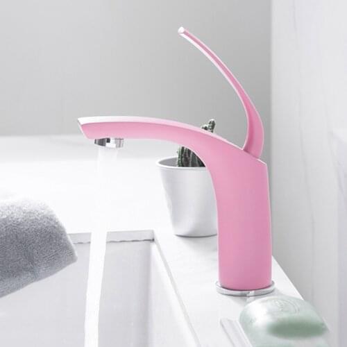 Basin Faucet Pink Bathroom Sink Faucet Single Handle Hole Faucet Orange Brass Basin Tap Grifo Lavabo Wash Hot and Cold Faucet