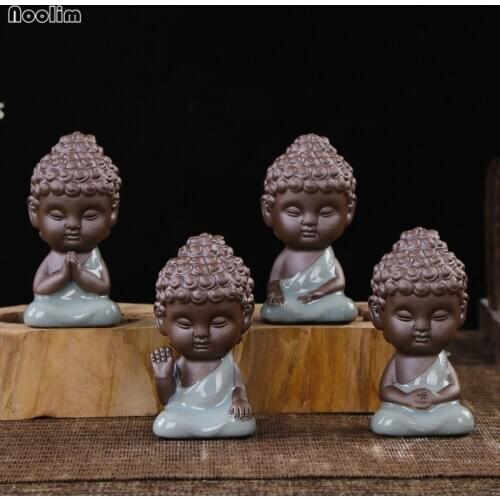 Purple Clay Buddha Statue Figurine Creative Little Monk Tea Pet Garden Bonsai Ornament Tathagata India Mandala Home Decor Crafts
