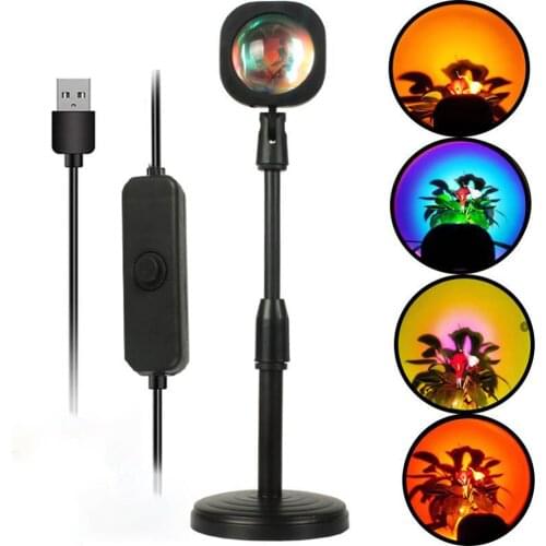 New USB Sunset Projector Lamp LED Night Light 180 Degree Rotated Background Projection Atmosphere Lampara for Home Bedroom Decor