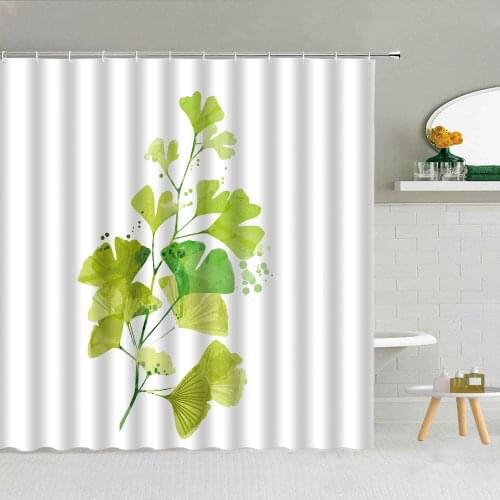 Shower Curtain Nordic Minimalist Green Plant Leaves Waterproof Polyester Fabric High Quality Bath Screen Home Decor With Hooks