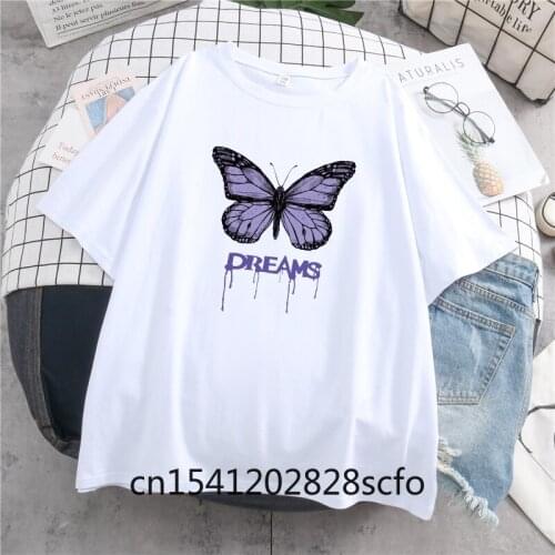 Women T-shirt Purple Butterfly Print Korean Style Ladies Tops Girl Harajuku Punk Gothic Clothes,Drop Ship summer plus size