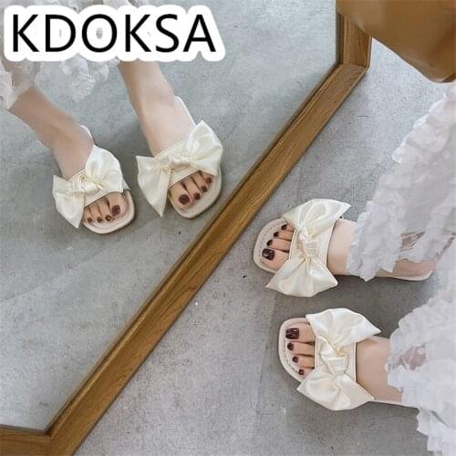 Summer 2021 new candy color flat flip flops for women Korean edition bow for womens slippers