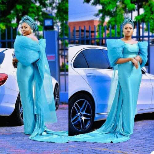 Hot Sale Blue Sheath Cocktail Dresses Regular Shoulder Square Neck Prom Dress Stretchy Party Gowns